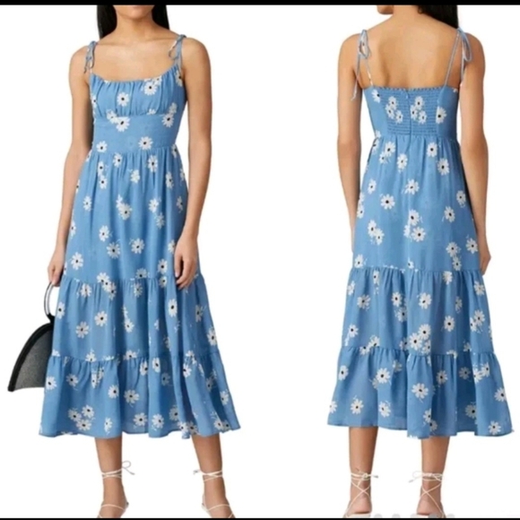 Reformation Dresses & Skirts - Reformation Chelsea Girl Cottagecore Kealy Blue Floral Print Midi Dress Size 0